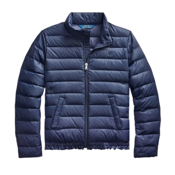 Polo Ralph Lauren Other - Polo Ralph Lauren Navy Ruffle Hem Quilted Down Puffer Coat Jacket Girls Lrg